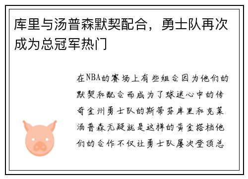 库里与汤普森默契配合，勇士队再次成为总冠军热门